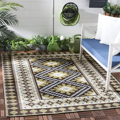 SAFAVIEH Washable Rug Outdoor Veranda Collection - 2'7" X 5', Chocolate & Green, Non-Shedding & Easy to Clean, Ideal for Patio, Backyard, Mudroom (VER099-0624)